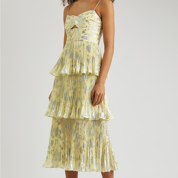 self portrait yellow metallic dress